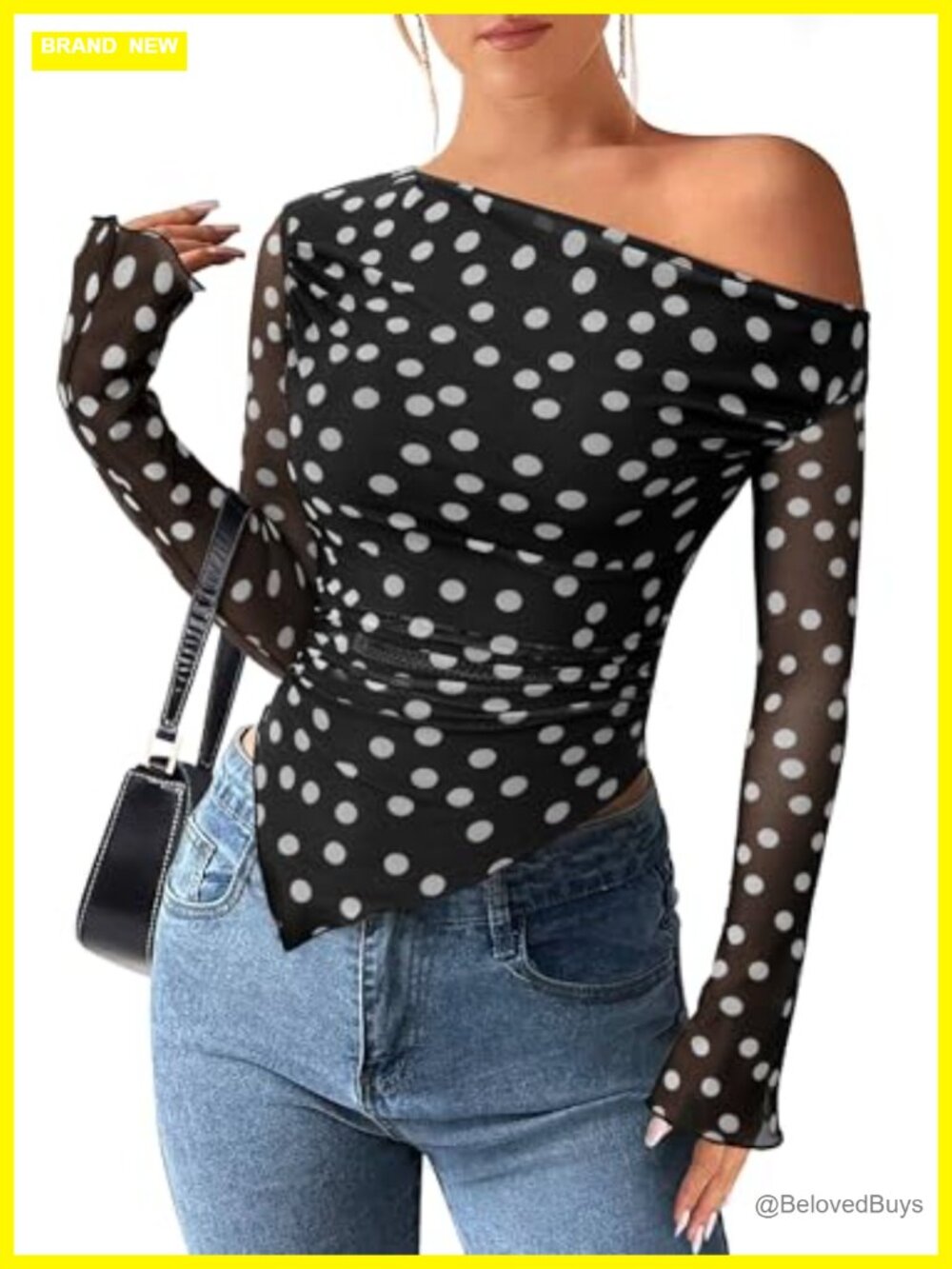 Off Shoulder Mesh Top Women Y2k Asymmetrical Long Sleeve Tie Dye Blouse